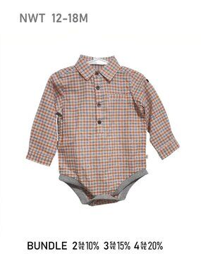 NWT - ME & HENRY Multi-color Check Long Sleeve Woven Bodysuit - Size 12/18m